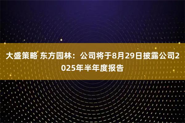 大盛策略 东方园林：公司将于8月29日披露公司2025年半年度报告